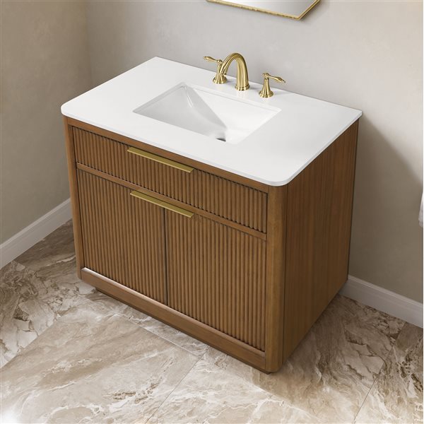 OVE Decors Xander 36-in Single Sink Warm Walnut Bathroom Vanity with White Engineered Stone Top