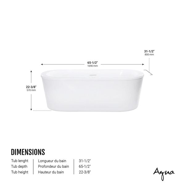 Agua Canada Baha-II 65.5 x 31.5-in White Acrylic Oval Freestanding Bathtub