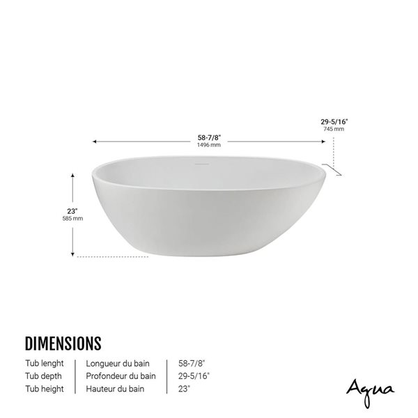 Agua Canada Boho-II 58.875 x 29.31-in White Acrylic Oval Freestanding Bathtub