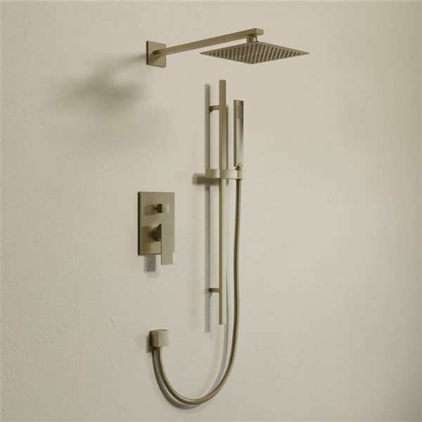 Agua Canada Vito Brushed Brass Square Shower Kit with Rain and Hand Shower