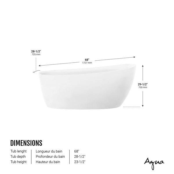 Agua Canada Bianca-W 68 x 28.5-in White Acrylic Oval Freestanding Bathtub