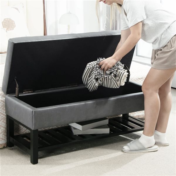 HOMCOM 2 In 1 Grey Lift-Top Storage Ottoman Bench
