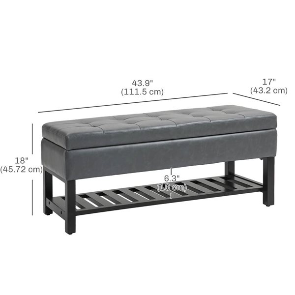 HOMCOM 2 In 1 Grey Lift-Top Storage Ottoman Bench