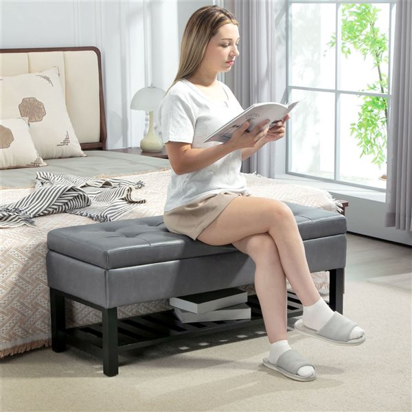 HOMCOM 2 In 1 Grey Lift-Top Storage Ottoman Bench