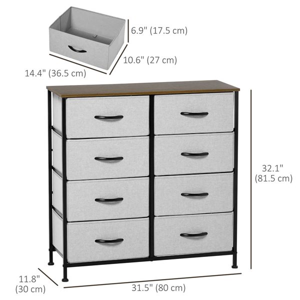 HOMCOM Grey 8-Drawer Fabric Dresser with Drawers