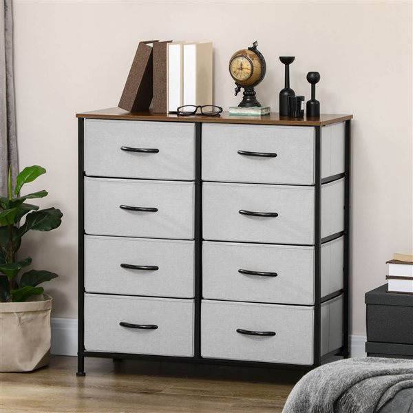 HOMCOM Grey 8-Drawer Fabric Dresser with Drawers