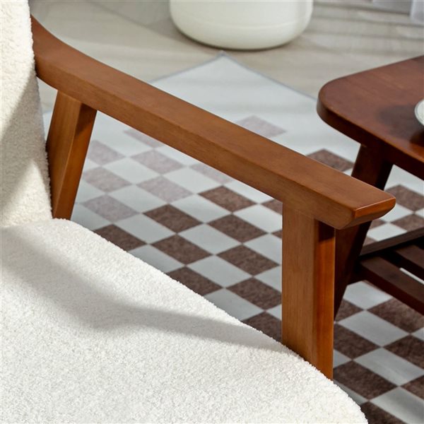 HOMCOM White Accent Chair with Wide Seat and Wood Frame