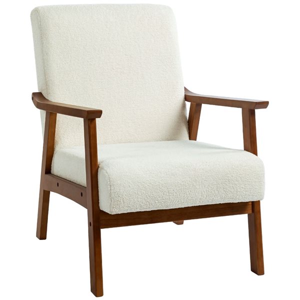 HOMCOM White Accent Chair with Wide Seat and Wood Frame