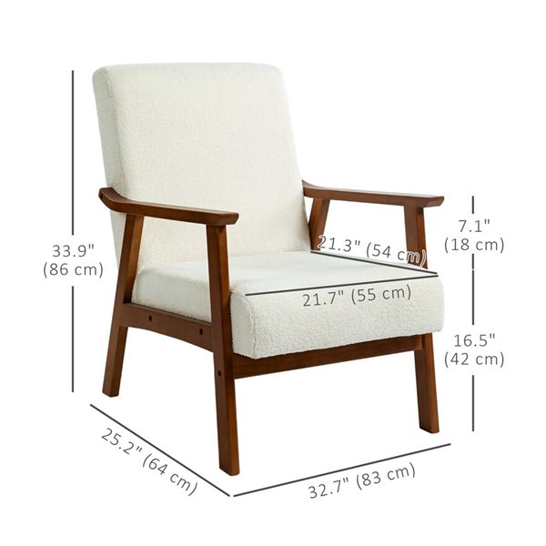 HOMCOM White Accent Chair with Wide Seat and Wood Frame
