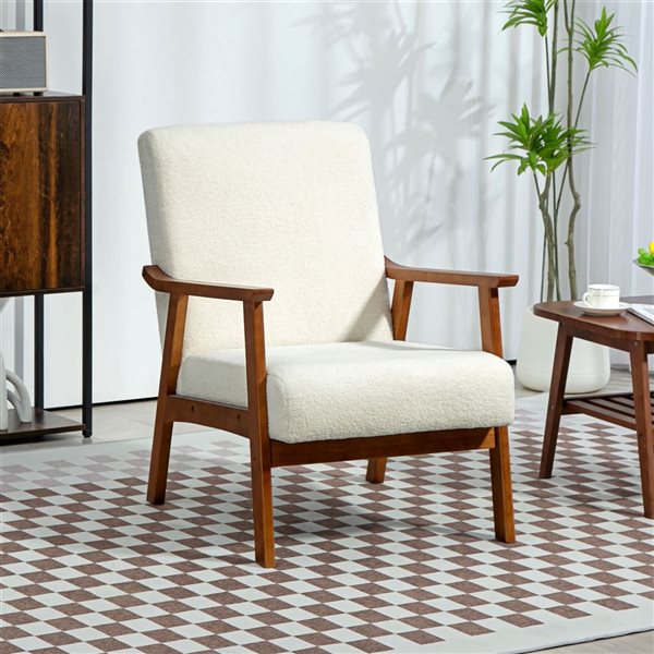 HOMCOM White Accent Chair with Wide Seat and Wood Frame