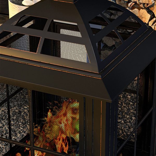 Outsunny 28-in Outdoor Wood-Burning Fire Pit w/ Chimney and Pocker - Black