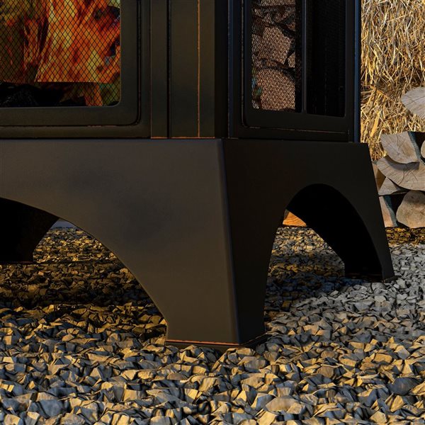 Outsunny 28-in Outdoor Wood-Burning Fire Pit w/ Chimney and Pocker - Black