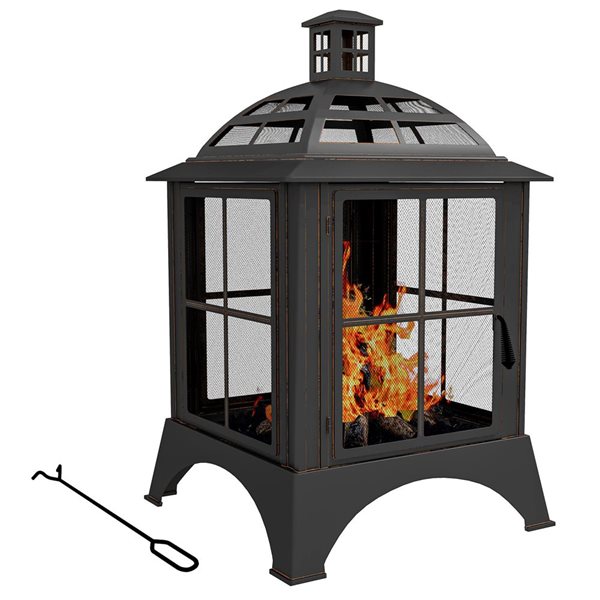 Outsunny 28-in Outdoor Wood-Burning Fire Pit w/ Chimney and Pocker - Black