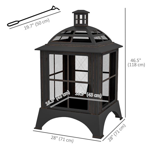 Outsunny 28-in Outdoor Wood-Burning Fire Pit w/ Chimney and Pocker - Black