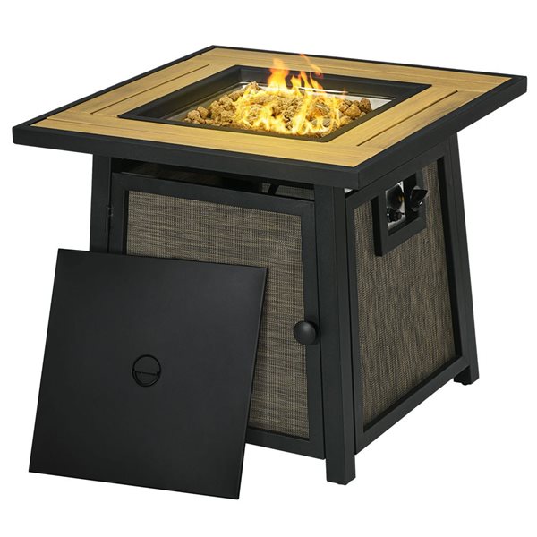 Outsunny 50,000 BTU Propane Fire Pit Table w/ Lid - Brown