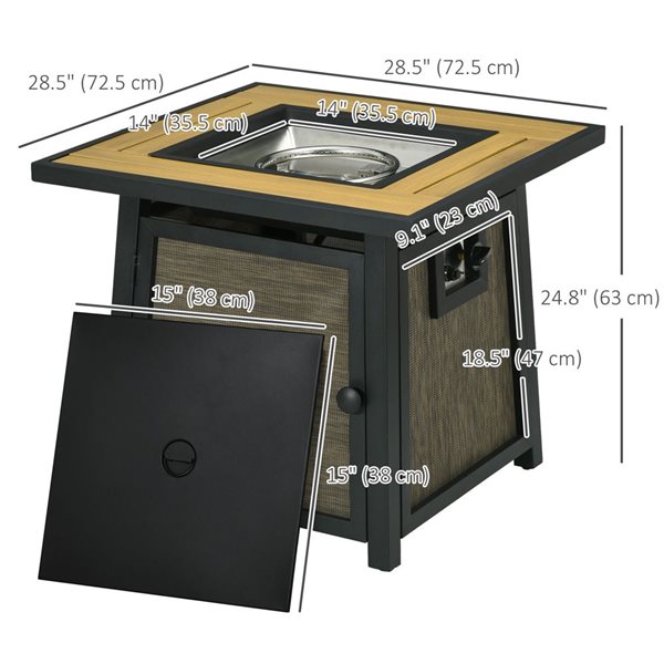 Outsunny 50,000 BTU Propane Fire Pit Table w/ Lid - Brown