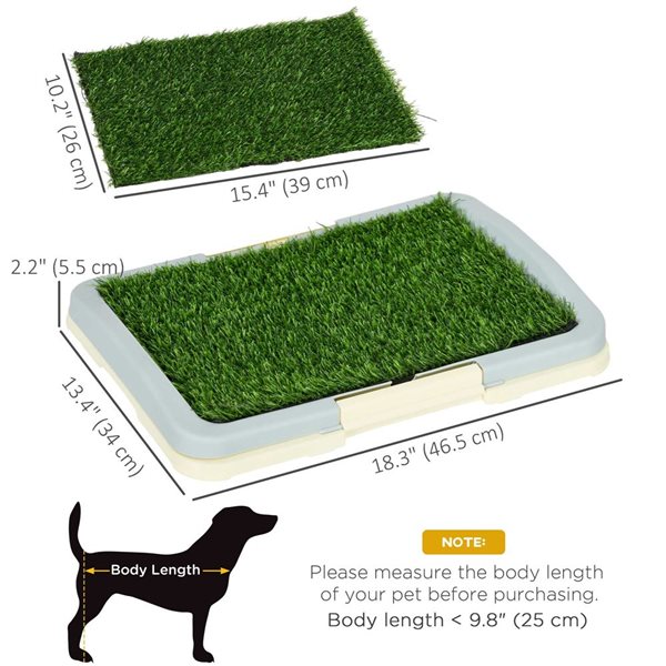 Pawhut Artificial Grass Dog Potty Training Pee Pad with 15 x 10-in Tray