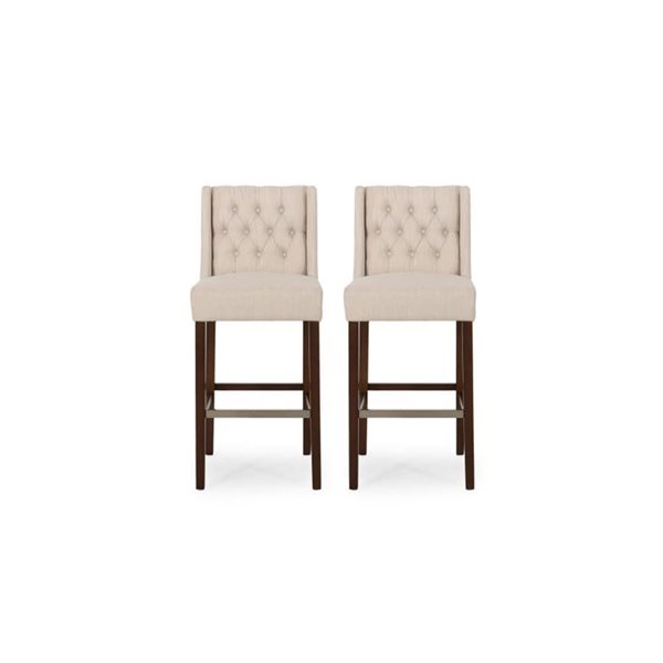 Clihome 30.5-in H Metal Frame Bar Stool with Back - Off-White Fabric Square Seat