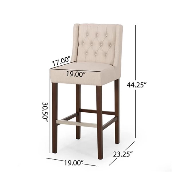 Clihome 30.5-in H Metal Frame Bar Stool with Back - Off-White Fabric Square Seat