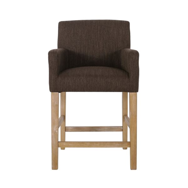 Clihome 26-in H Rubberwood Frame Counter Stool with Arms and Back - Brown Fabric Square Seat