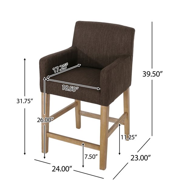 Clihome 26-in H Rubberwood Frame Counter Stool with Arms and Back - Brown Fabric Square Seat