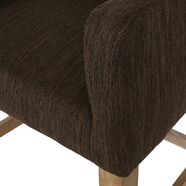 Clihome 26-in H Rubberwood Frame Counter Stool with Arms and Back - Brown Fabric Square Seat
