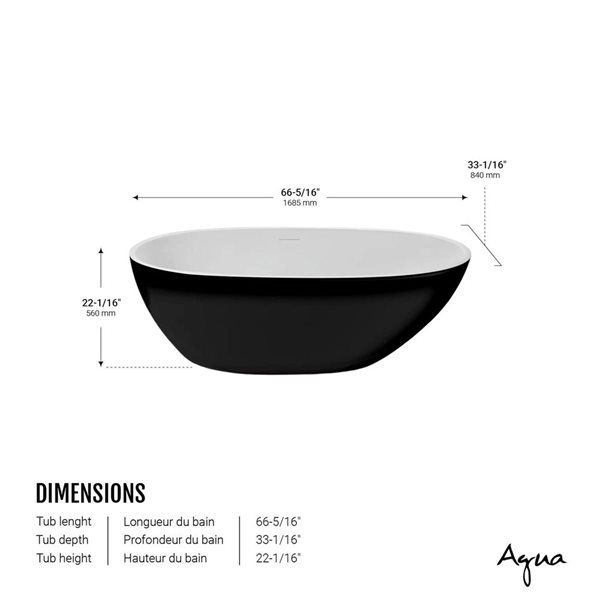 Agua Canada Bayo 66 x 29.5-in Black Acrylic Oval Freestanding Bathtub