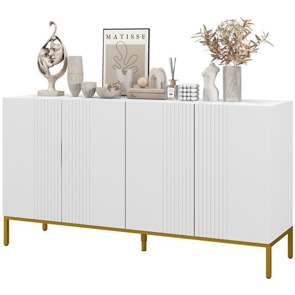 HOMCOM 55.1 W x 29.5-in H White Modern Sideboard w/ Fluted Doors and Gold Base