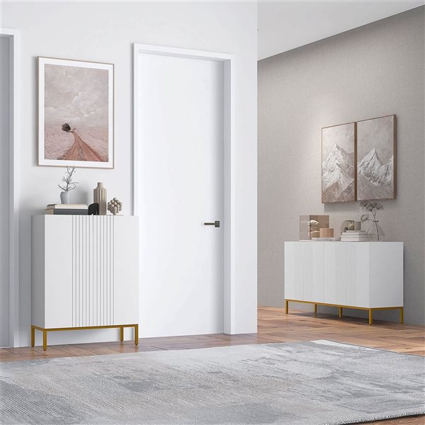 HOMCOM 55.1 W x 29.5-in H White Modern Sideboard w/ Fluted Doors and Gold Base