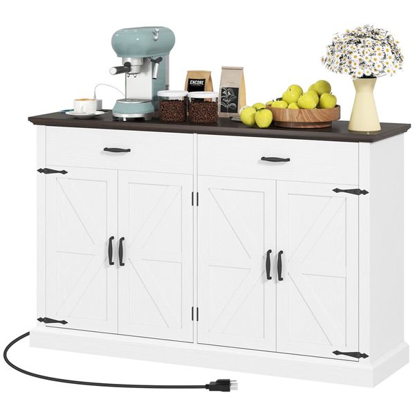 HOMCOM 55 W x 36-in H White MDF Farmhouse-Style Sideboard w/ 4 Barn Doors and 2 Drawers