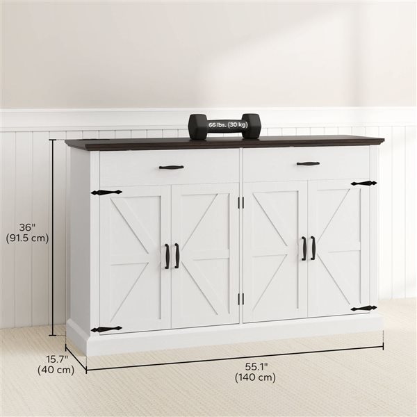 HOMCOM 55 W x 36-in H White MDF Farmhouse-Style Sideboard w/ 4 Barn Doors and 2 Drawers