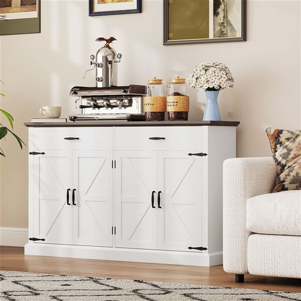 HOMCOM 55 W x 36-in H White MDF Farmhouse-Style Sideboard w/ 4 Barn Doors and 2 Drawers