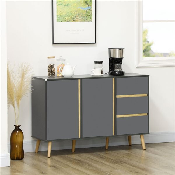 HOMCOM 47.2 W x 31.5-in H Dark Grey Modern Sideboard w/ Doors and Drawers