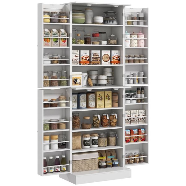 HOMCOM 24 W x 65-in H White Modern Kitchen Pantry w/ Adjustable Shelves ...