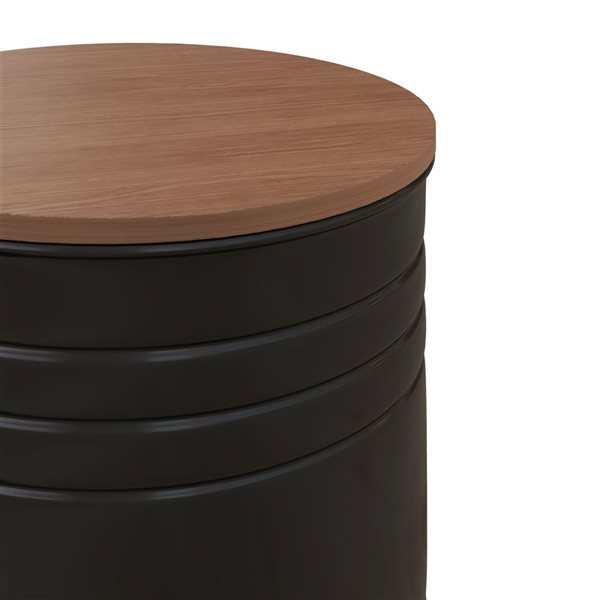HOMCOM 14.6 dia x 19.1-in H Black Metal/Brown Wood Industrial Nesting End Table w/ Lids - Set of 2