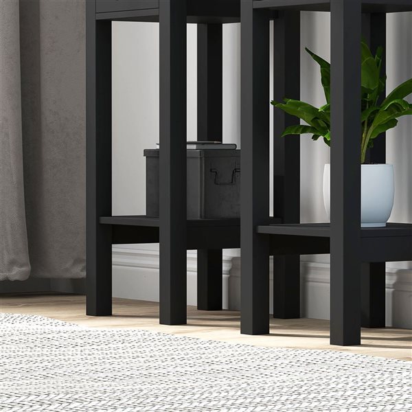 HOMCOM 11.8 W x 29.5-in H Black Composite Modern End Table w/ Drawer and Open Storage Shelf - Set of 2