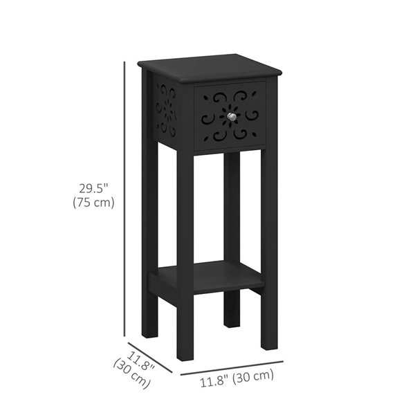 HOMCOM 11.8 W x 29.5-in H Black Composite Modern End Table w/ Drawer and Open Storage Shelf - Set of 2