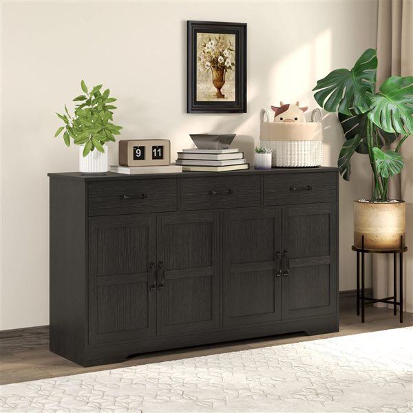 HOMCOM 55 W x 32-in H Distressed Black Particleboard Modern Sideboard w/ Drawers and Shaker Doors