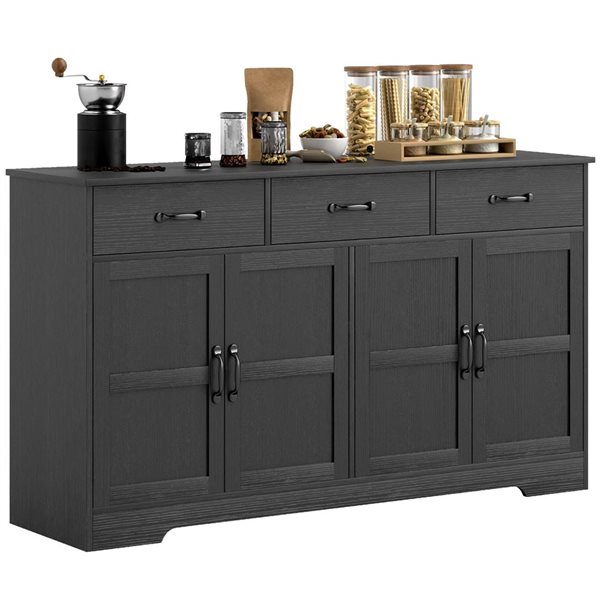 HOMCOM 55 W x 32-in H Distressed Black Particleboard Modern Sideboard w/ Drawers and Shaker Doors