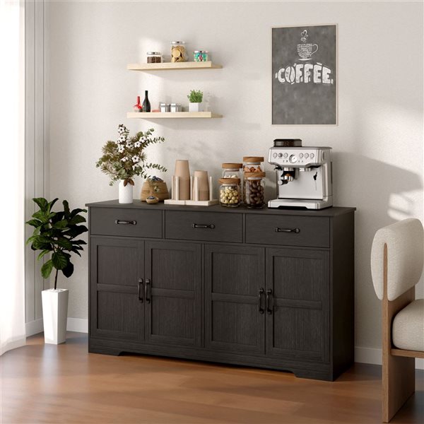 HOMCOM 55 W x 32-in H Distressed Black Particleboard Modern Sideboard w/ Drawers and Shaker Doors