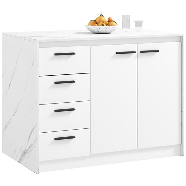HOMCOM 45.7 W 26.8 D x 36-in H White/Faux Marble Melamine 4-Drawer Kitchen Island Cabinet