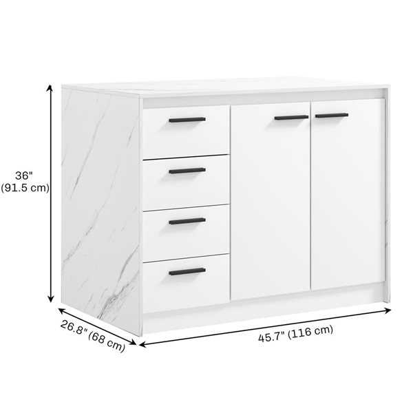 HOMCOM 45.7 W 26.8 D x 36-in H White/Faux Marble Melamine 4-Drawer Kitchen Island Cabinet