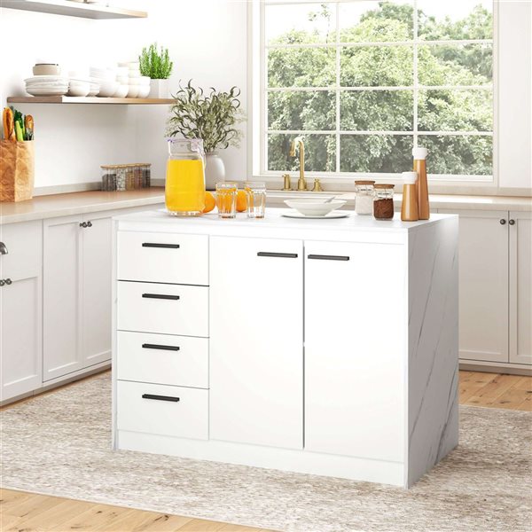 HOMCOM 45.7 W 26.8 D x 36-in H White/Faux Marble Melamine 4-Drawer Kitchen Island Cabinet