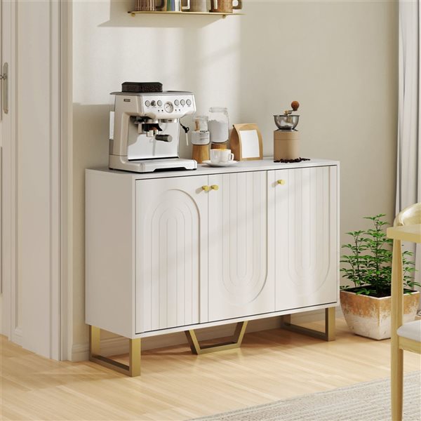 HOMCOM 42 W x 30.5-in H White MDF Modern Sideboard w/ Arched-Design Doors and Gold Base