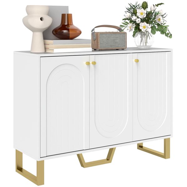 HOMCOM 42 W x 30.5-in H White MDF Modern Sideboard w/ Arched-Design Doors and Gold Base