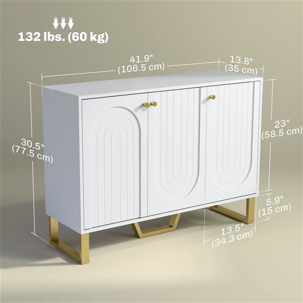 HOMCOM 42 W x 30.5-in H White MDF Modern Sideboard w/ Arched-Design Doors and Gold Base