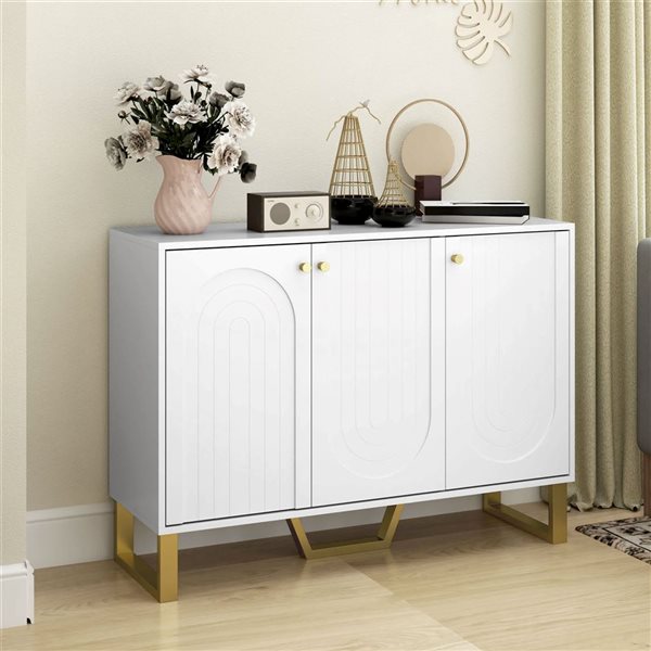 HOMCOM 42 W x 30.5-in H White MDF Modern Sideboard w/ Arched-Design Doors and Gold Base