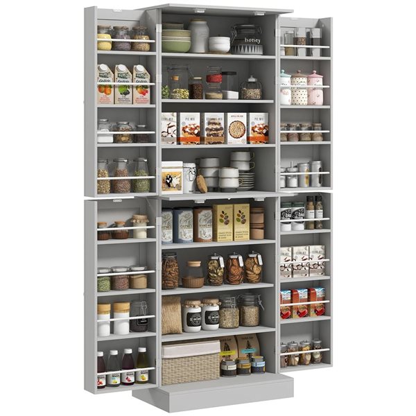 HOMCOM 24 W x 65-in H Grey Modern Kitchen Pantry w/ Adjustable Shelves and Spice Racks