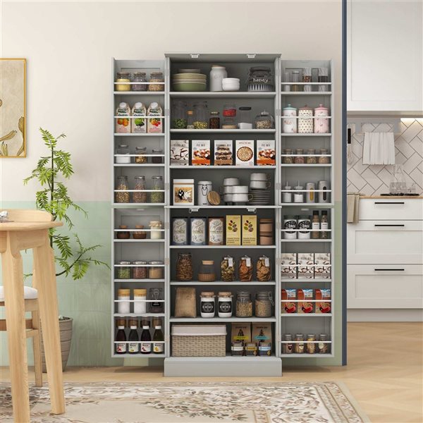 HOMCOM 24 W x 65-in H Grey Modern Kitchen Pantry w/ Adjustable Shelves and Spice Racks