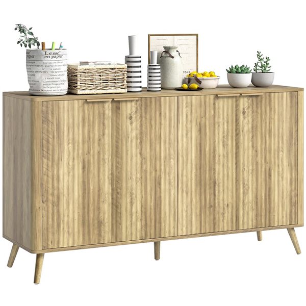 HOMCOM 55 W x 32-in H Natural Oak MDF Modern Sideboard w/ 4 Fluted Doors